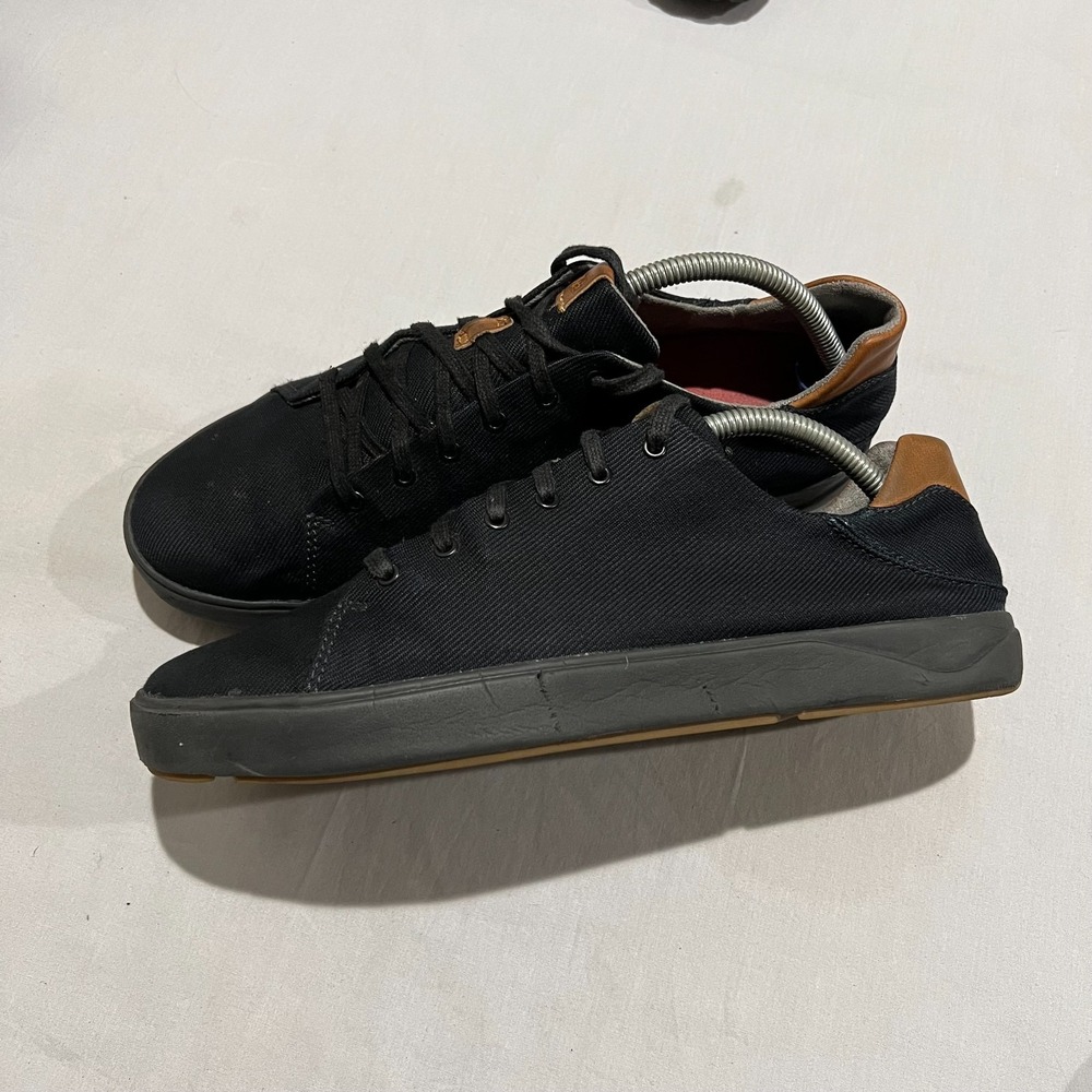 OLUKAI Lae'ahi Li 'ILI Mens Black Low Top Lace-Up Canvas Leather Trim Shoes 9.5